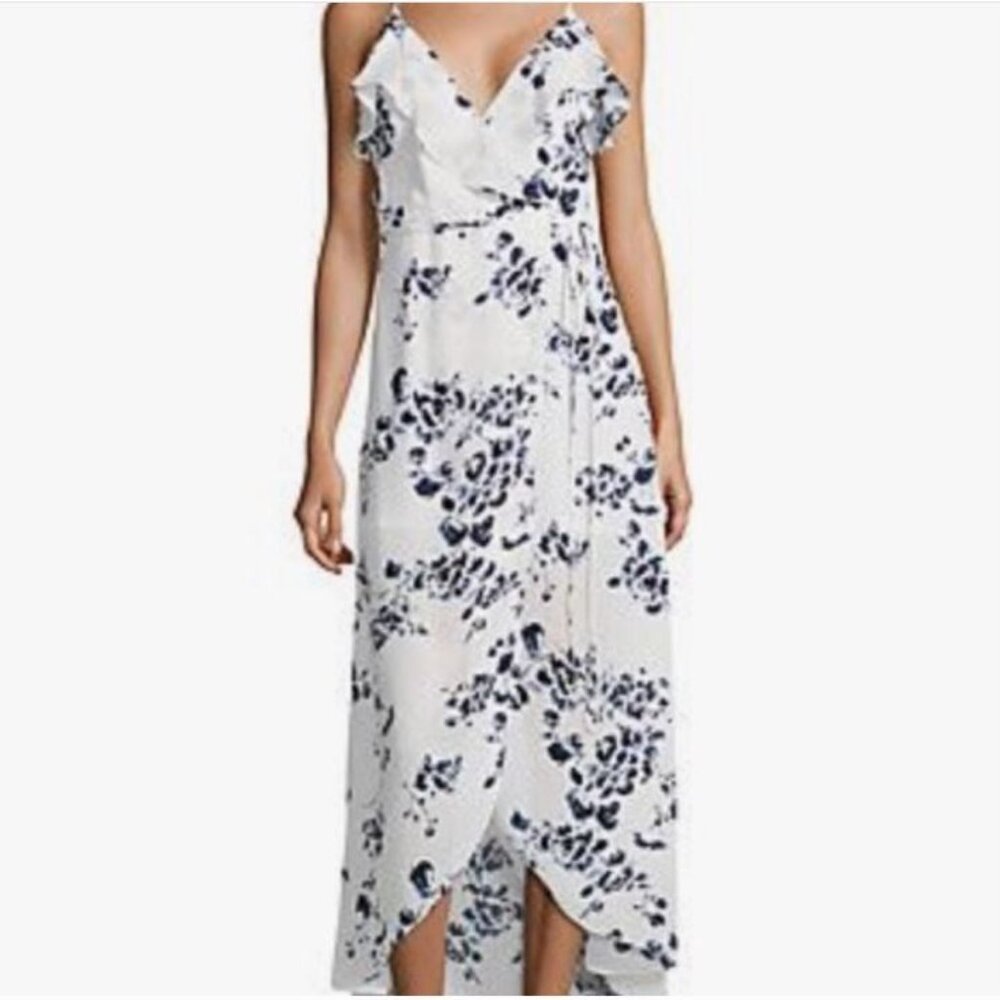 Design Lab Size Small Maxi Hi-Lo White and Blue Floral Dress with Ruffles, NWT